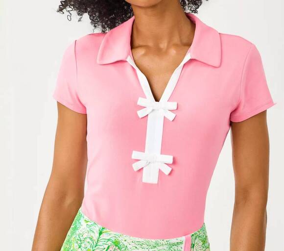 LILLY PULITZER Tops - NEW LILLY PULITZER upf 50+ luxletic frida bow polo in conch shell pink